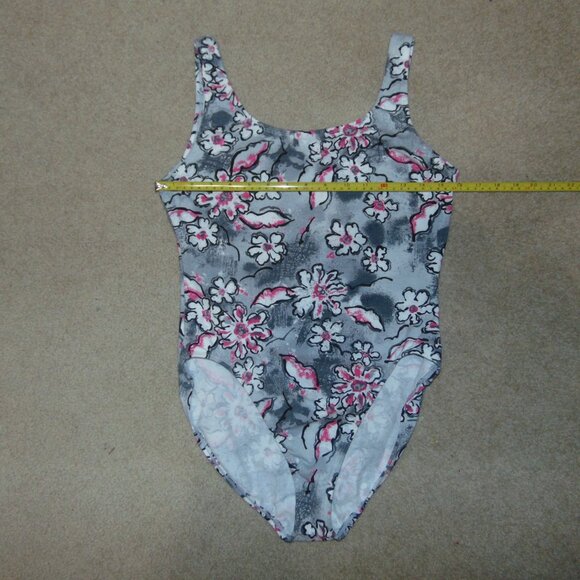 Kathy Ireland Grey White Pink Flowers Cotton Leotard XL - Picture 6 of 6